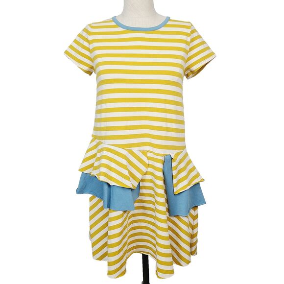 NEW Matilda Jane Sunshiny Days T-Shirt Dress Girls 14 Yellow Striped Knit Tiered - Picture 1 of 13